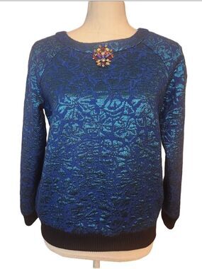 J Crew Collection Sweater Women Sz: 2 Blue Metallic Delphinium Jacquard Jewels